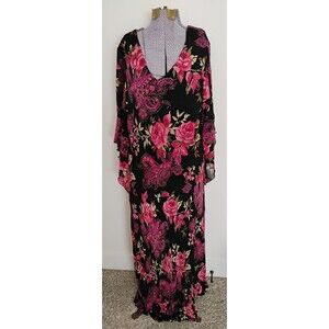 Vtg Y2K Maxi Dress Women's Black Floral Beaded Fairy Coquette Gypsy 14/16